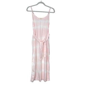 Cloth & Stone Anthropologie Midi Maxi Dress Pink White Tie Dye Slit Belted Boho